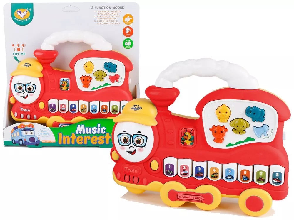 Interaktyvus lokomotyvo pianinas – garsai, gyvūnai, transporto priemonės ir melodijos (raudonas)